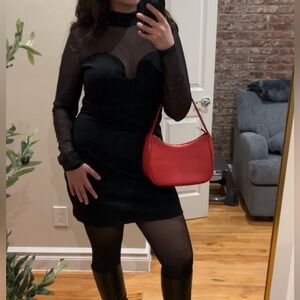 H&M Black Sheer-Panel Long Sleeve Mini Dress